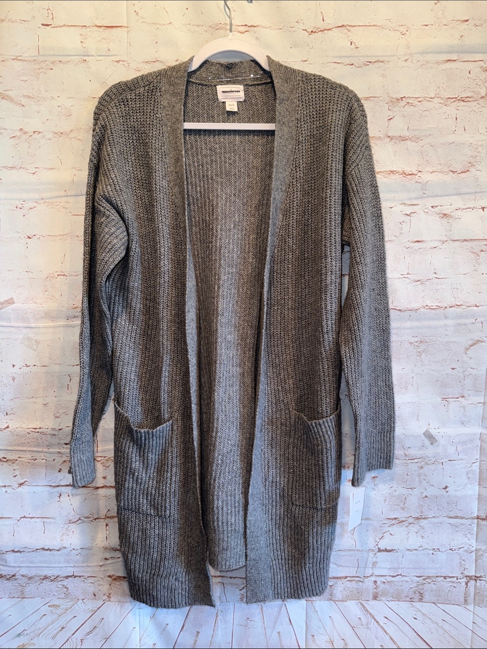 Auden Heather Gray Open-Front Longline Knit Cardigan pockets duster NWT XS/S